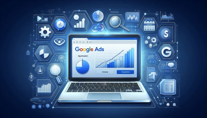 Laptop screen showing digital marketing and data analytics dashboard.