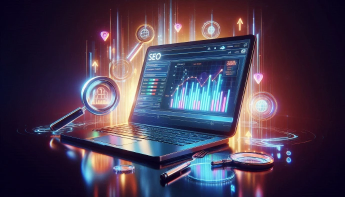 Modern laptop displaying web development and coding interface.